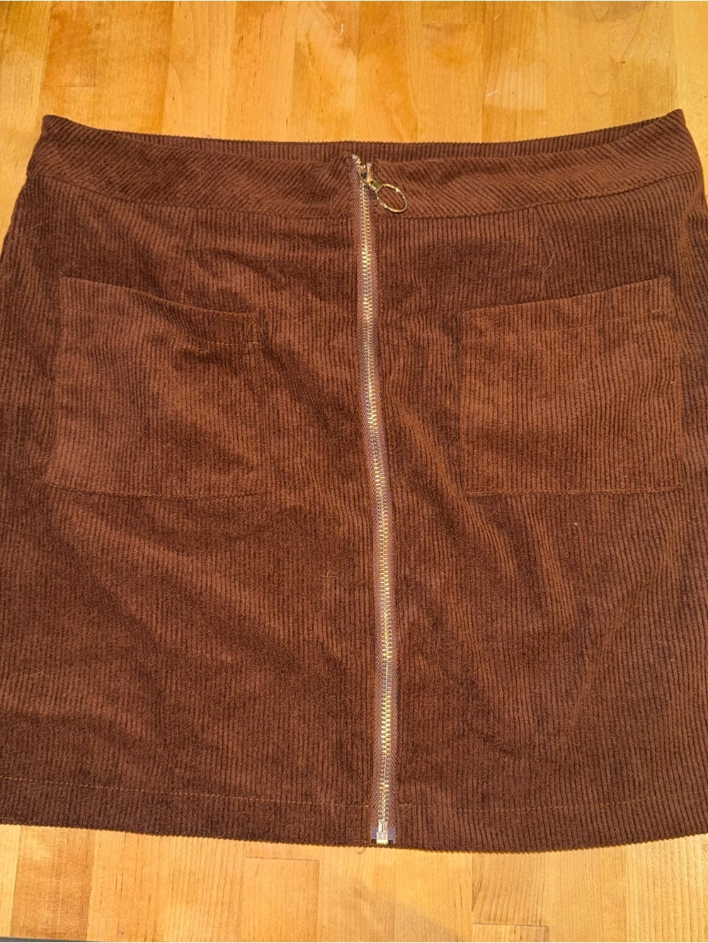 SHEIN Brown Corduroy Zip-Front Mini Skirt
